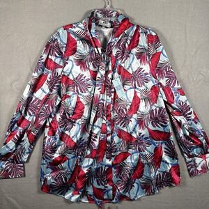 Hawes & Curtis Shirt Womens 22 Blue Fuchsia Lulu Tropical Mist Leaves Fitted NWT